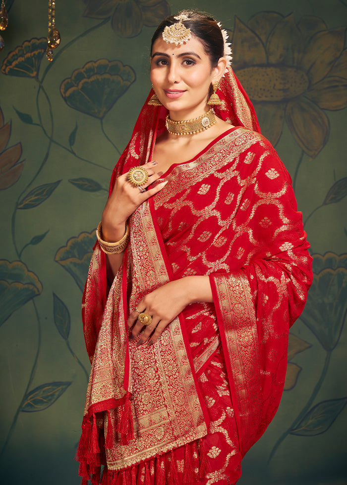 Red Georgette Saree With Blouse Piece - Indian Silk House Agencies