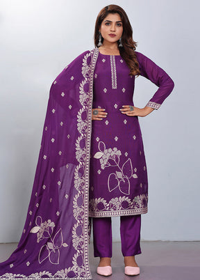 3 Pc Purple Readymade Viscose Suit Set