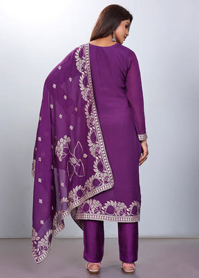 3 Pc Purple Readymade Viscose Suit Set