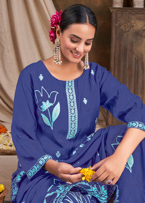 3 Pc Blue Readymade Viscose Suit Set - Indian Silk House Agencies