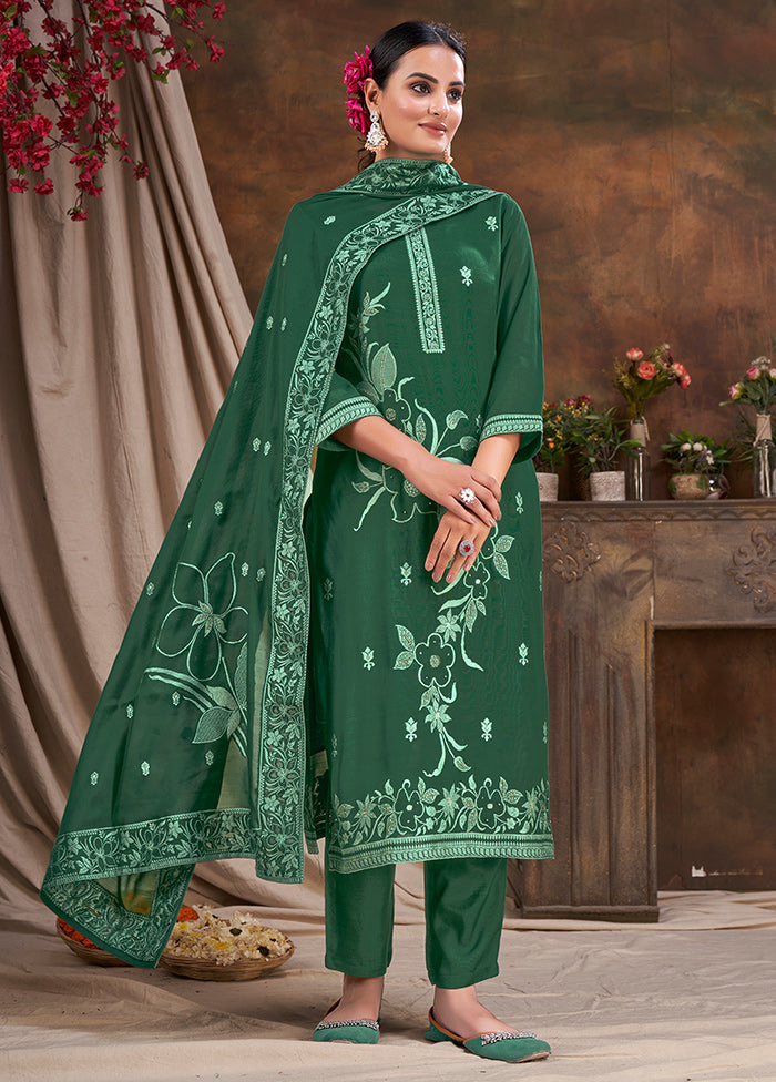 3 Pc Green Readymade Viscose Suit Set