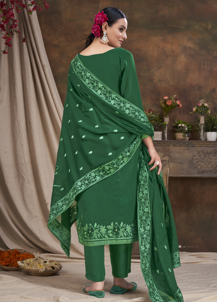 3 Pc Green Readymade Viscose Suit Set - Indian Silk House Agencies