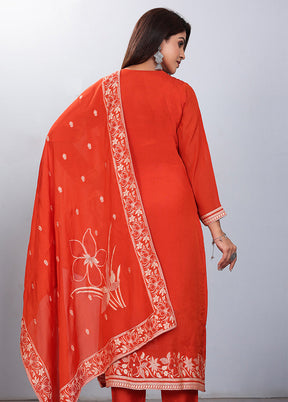 3 Pc Orange Readymade Viscose Suit Set