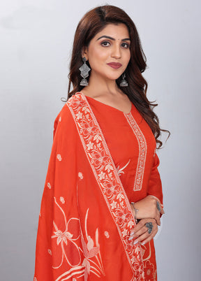 3 Pc Orange Readymade Viscose Suit Set