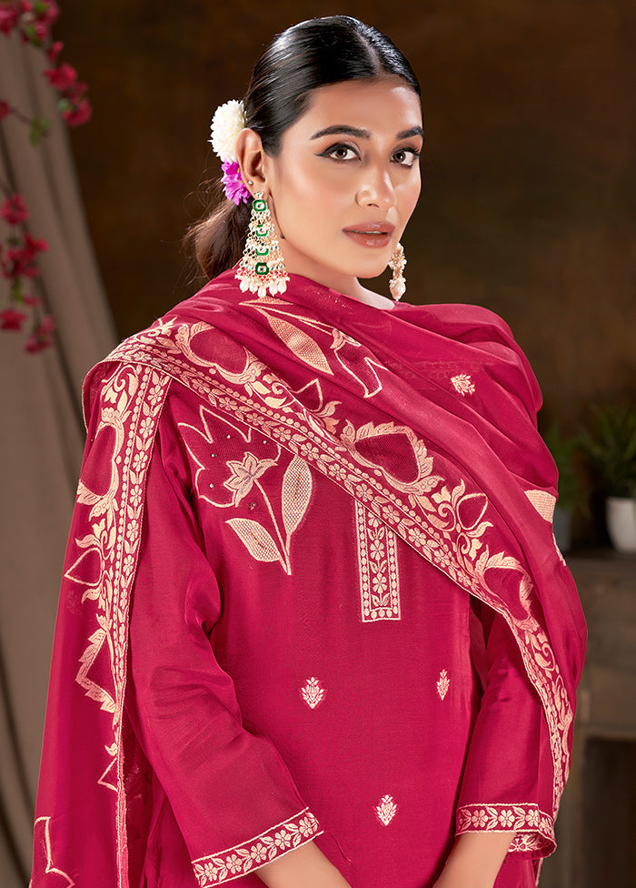 3 Pc Pink Readymade Viscose Suit Set