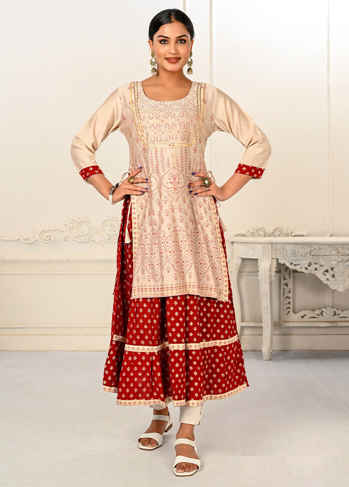 Cream Readymade Cotton Kurti - Indian Silk House Agencies