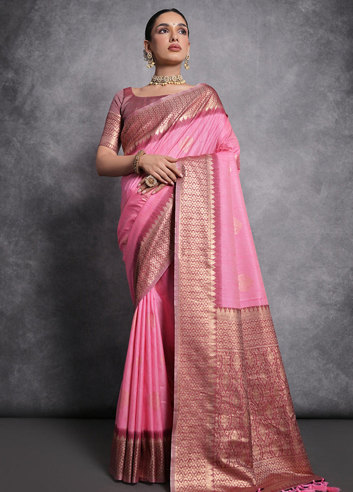 Pink Dupion Silk Saree With Blouse Piece