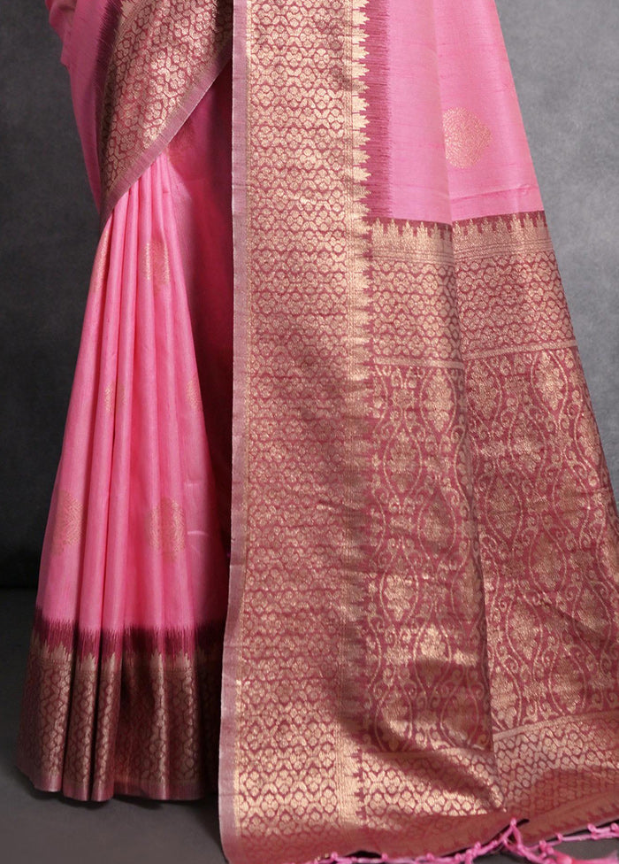 Pink Dupion Silk Saree With Blouse Piece