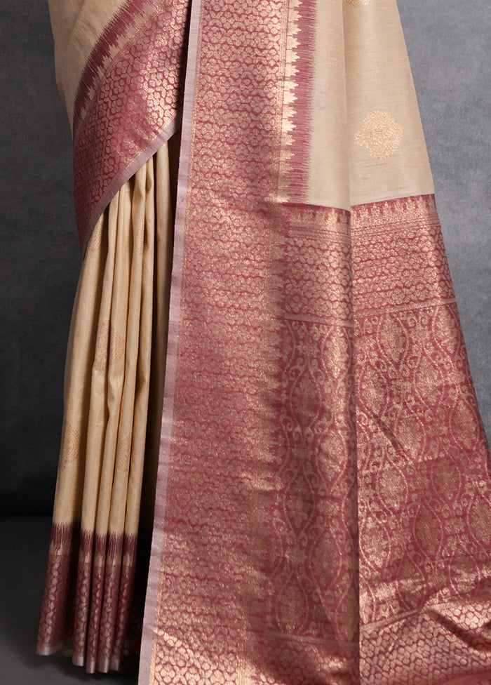 Beige Dupion Silk Saree With Blouse Piece