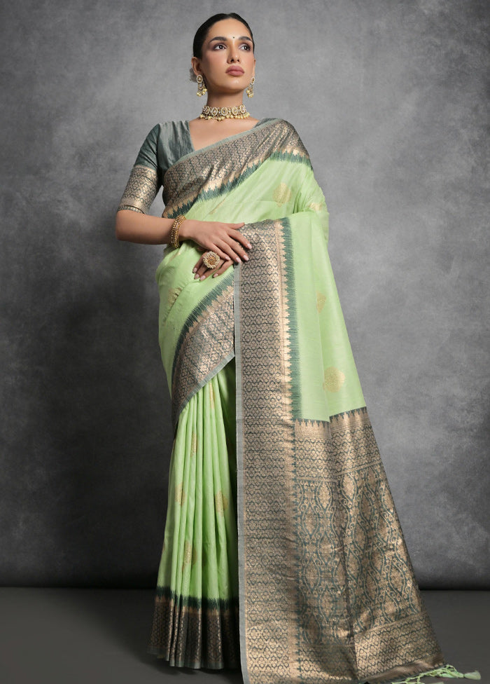 Pista Green Dupion Silk Saree With Blouse Piece