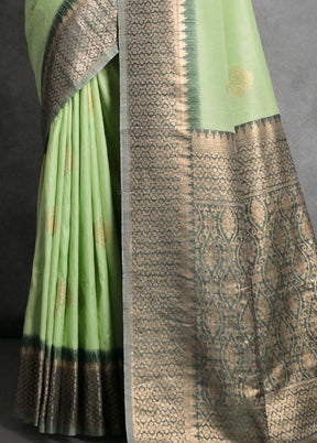 Pista Green Dupion Silk Saree With Blouse Piece