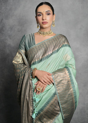 Sea Green Dupion Silk Saree With Blouse Piece