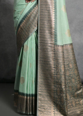 Sea Green Dupion Silk Saree With Blouse Piece