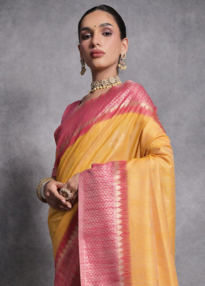 Yellow Dupion Silk Saree With Blouse Piece