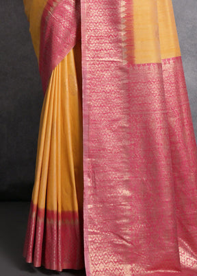 Yellow Dupion Silk Saree With Blouse Piece