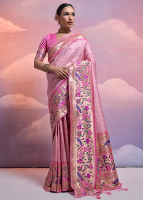 Baby Pink Dupion Silk Saree With Blouse Piece