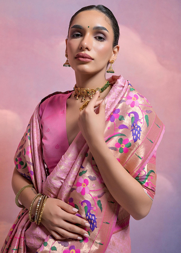 Baby Pink Dupion Silk Saree With Blouse Piece