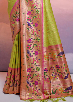 Mehendi Dupion Silk Saree With Blouse Piece