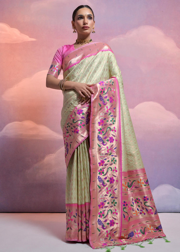 Pista Green Dupion Silk Saree With Blouse Piece