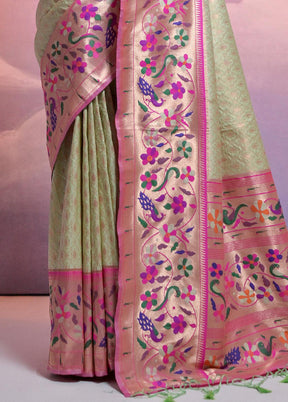 Pista Green Dupion Silk Saree With Blouse Piece