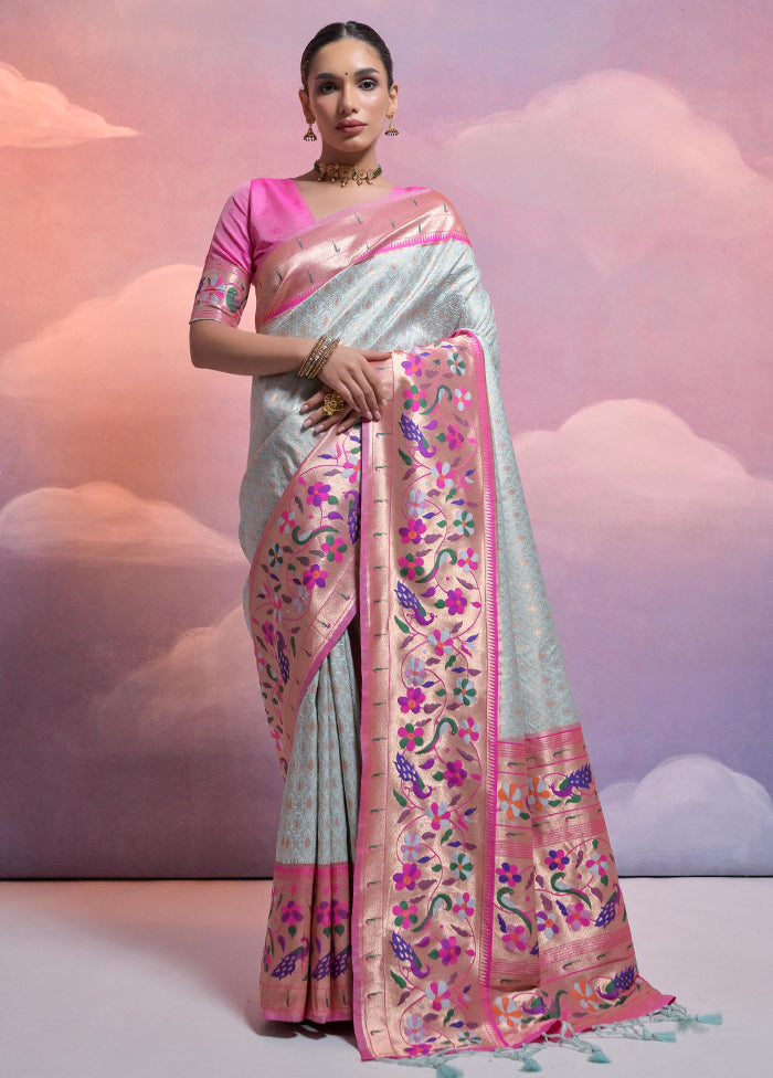 Sea Green Dupion Silk Saree With Blouse Piece