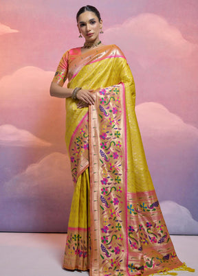 Yellow Dupion Silk Saree With Blouse Piece