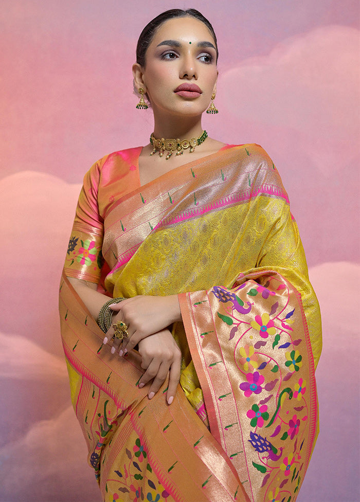 Yellow Dupion Silk Saree With Blouse Piece