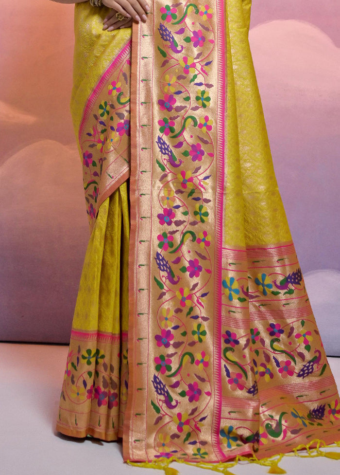 Yellow Dupion Silk Saree With Blouse Piece