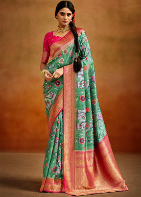 Green Dupion Silk Saree With Blouse Piece