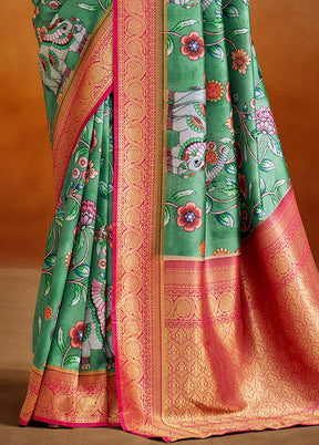 Green Dupion Silk Saree With Blouse Piece