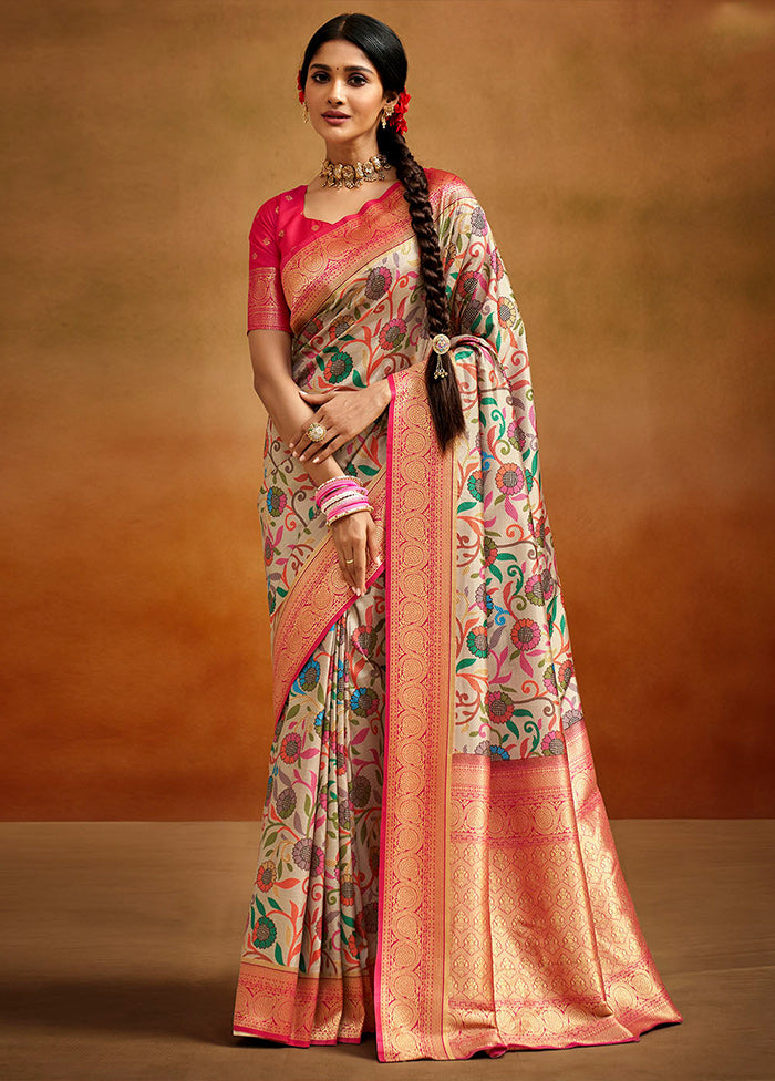 Beige Dupion Silk Saree With Blouse Piece