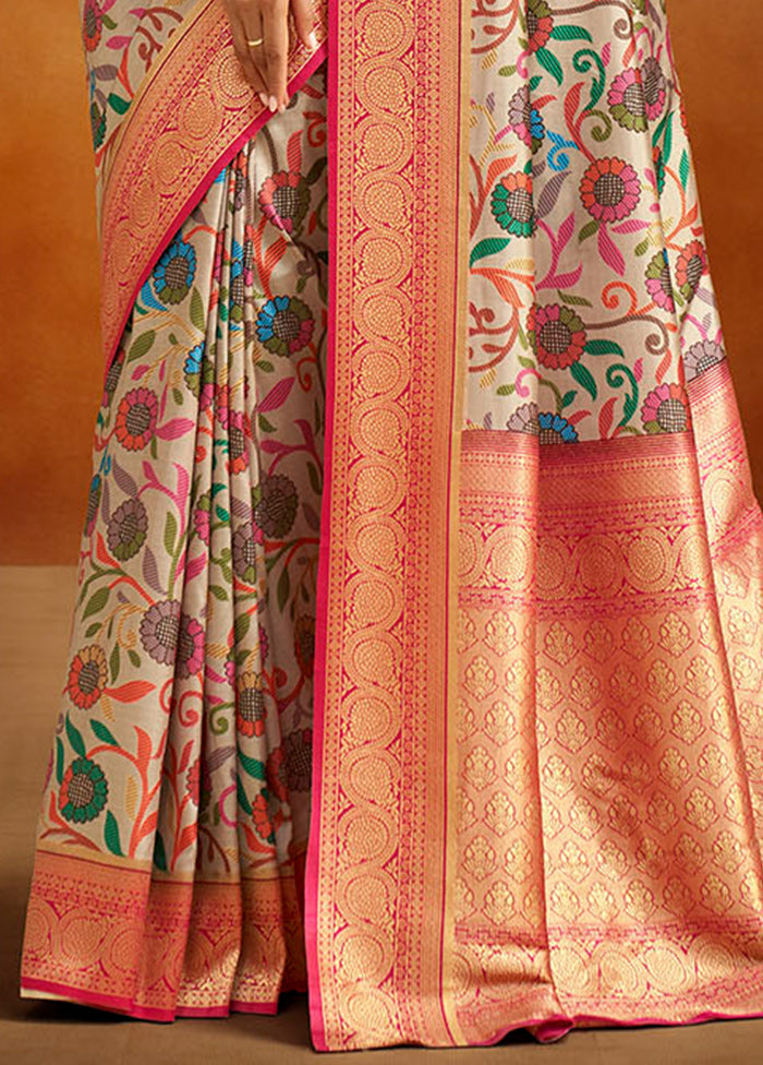 Beige Dupion Silk Saree With Blouse Piece