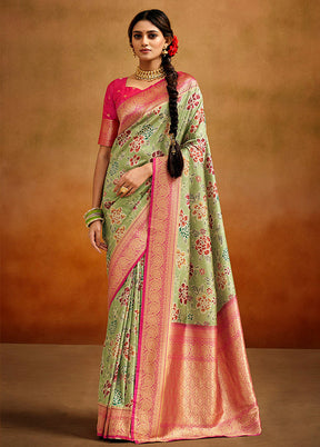 Pista Green Dupion Silk Saree With Blouse Piece