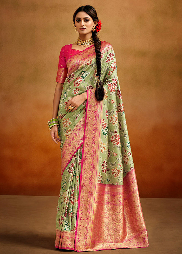 Pista Green Dupion Silk Saree With Blouse Piece