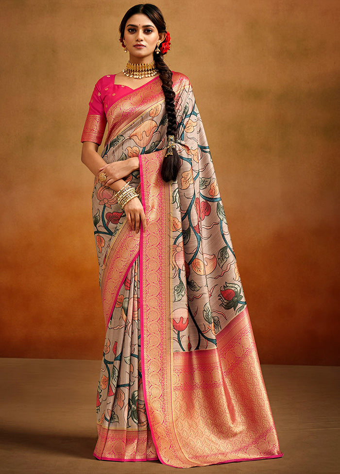 Beige Dupion Silk Saree With Blouse Piece