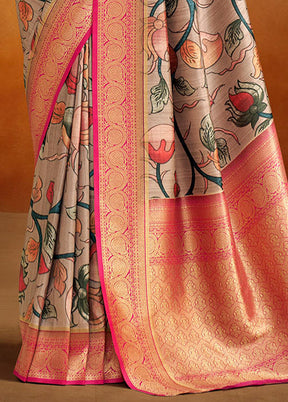 Beige Dupion Silk Saree With Blouse Piece