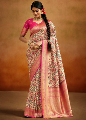 Beige Dupion Silk Saree With Blouse Piece