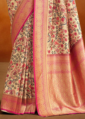 Beige Dupion Silk Saree With Blouse Piece