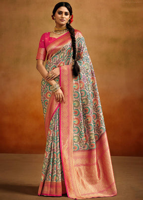 Multicolor Dupion Silk Saree With Blouse Piece