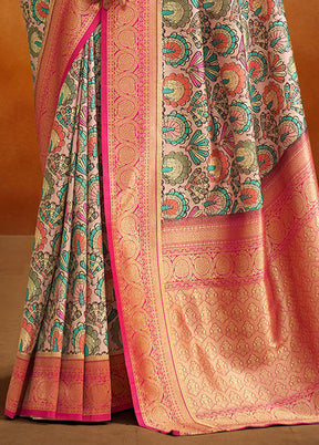 Multicolor Dupion Silk Saree With Blouse Piece