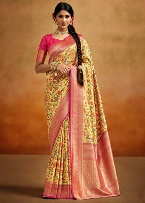 Yellow Dupion Silk Saree With Blouse Piece