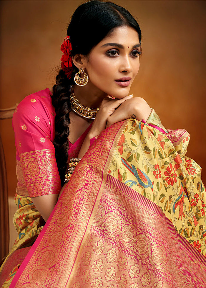 Yellow Dupion Silk Saree With Blouse Piece - Indian Silk House Agencies