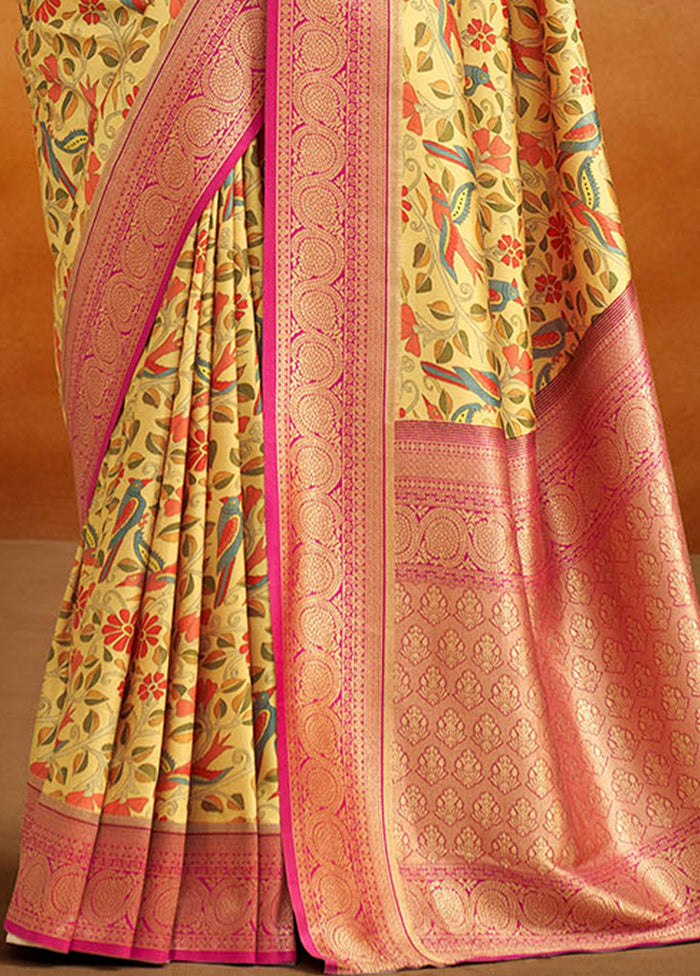 Yellow Dupion Silk Saree With Blouse Piece