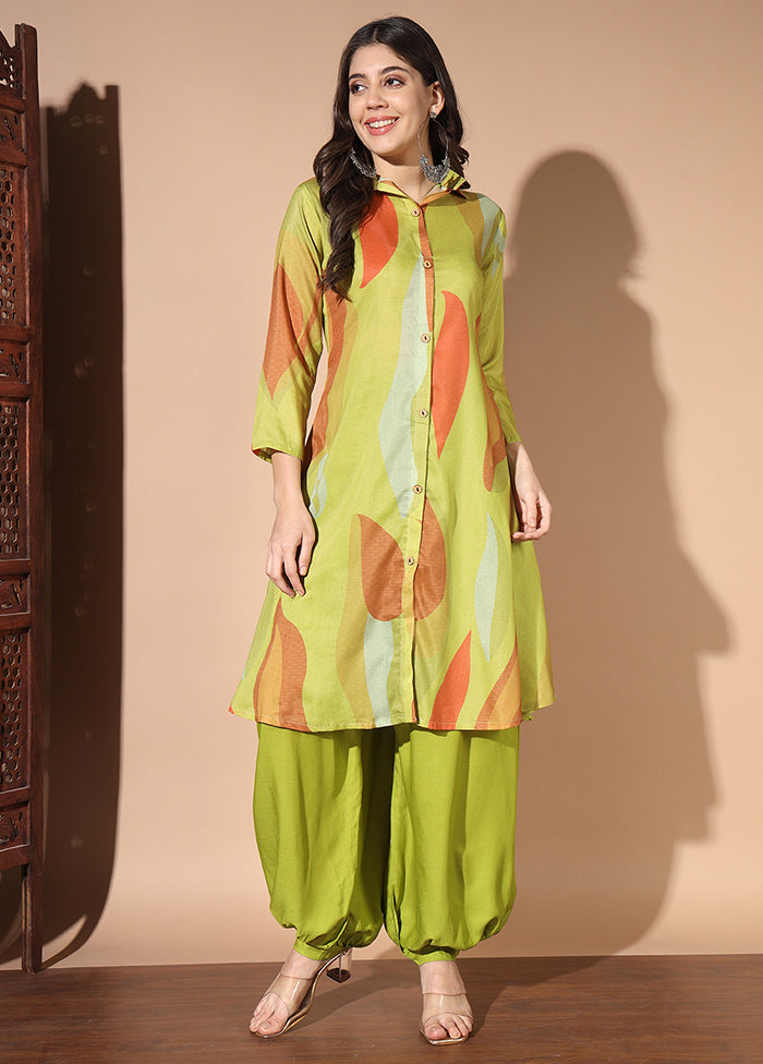 2 Pc Green Readymade Silk Kurti Set - Indian Silk House Agencies