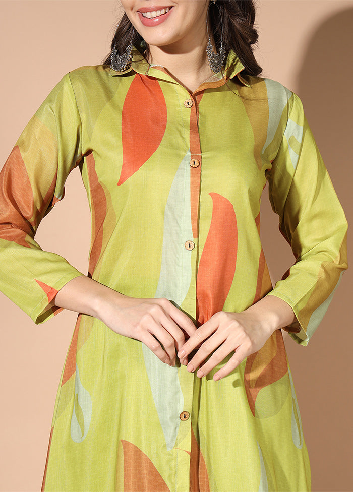 2 Pc Green Readymade Silk Kurti Set - Indian Silk House Agencies