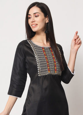 3 Pc Black Readymade Silk Suit Set