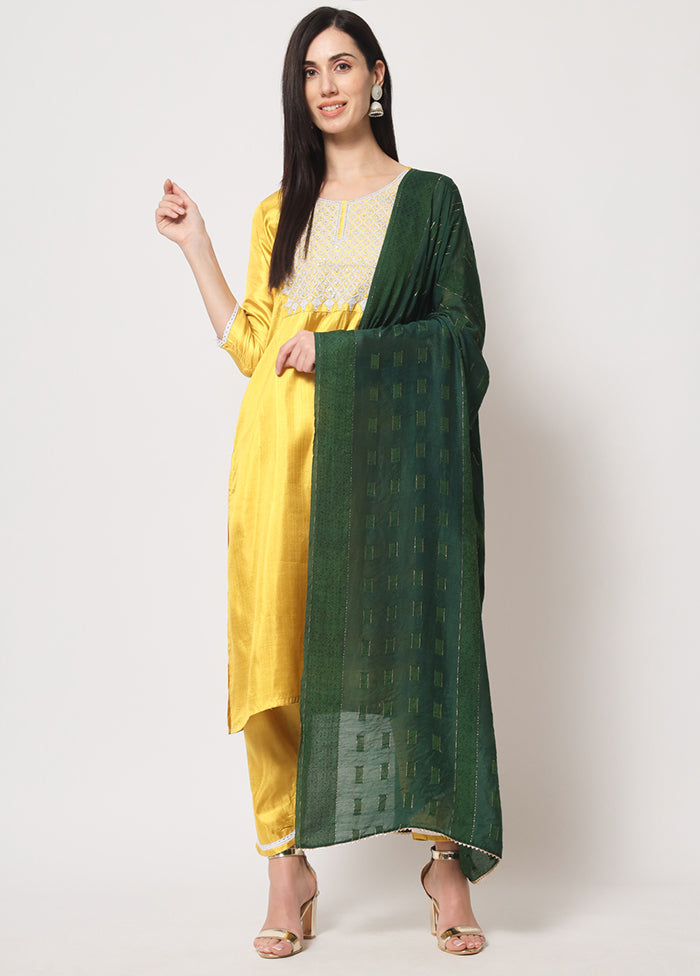 3 Pc Lemon Readymade Silk Suit Set