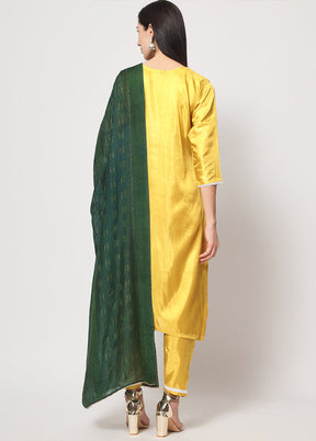 3 Pc Lemon Readymade Silk Suit Set