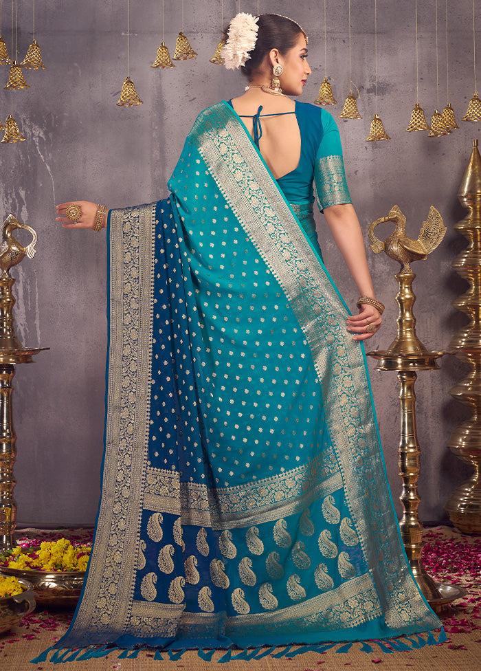 Blue Georgette Saree With Blouse Piece