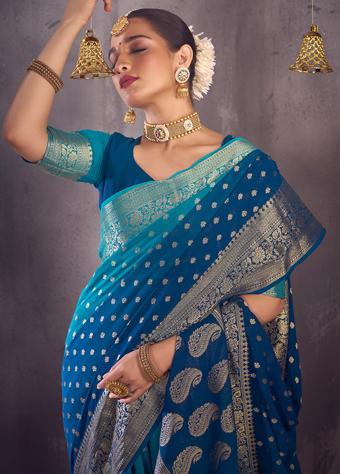 Blue Georgette Saree With Blouse Piece